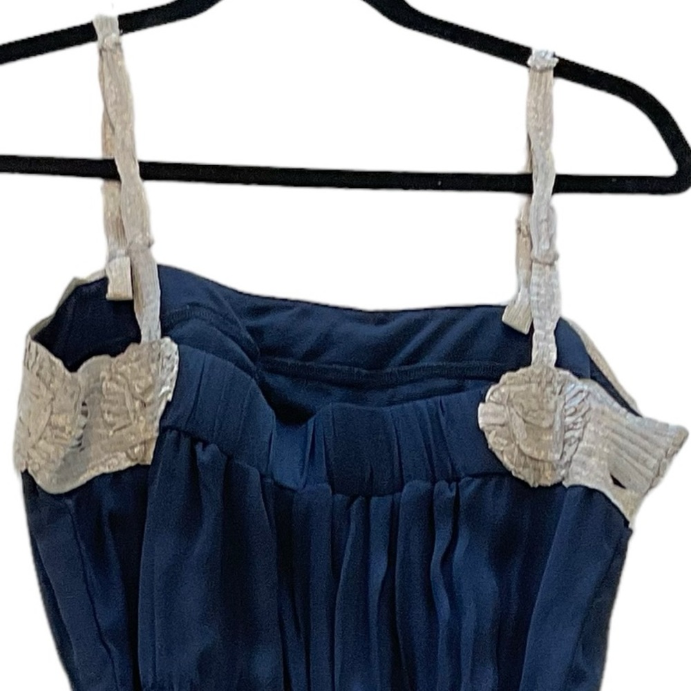 Graham & Spencer Anthropologie 100% Silk Navy Slip Dress Women L Midi Sleeveless - Picture 10 of 15